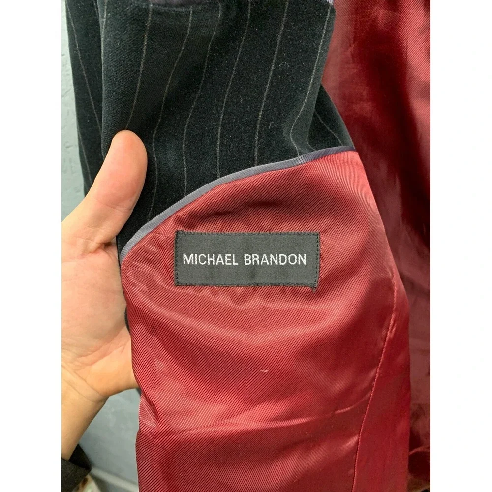 Michael Brandon Men’s XL 44 Black Pinstripe Corduroy Blazer Jacket Lined‎ Formal